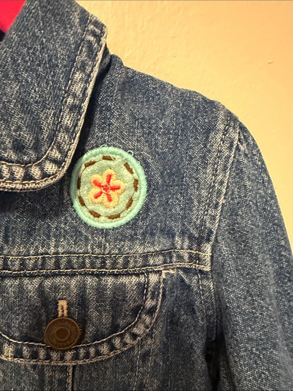 Girls' Blue Denim Jacket with Floral Patches - Unbranded